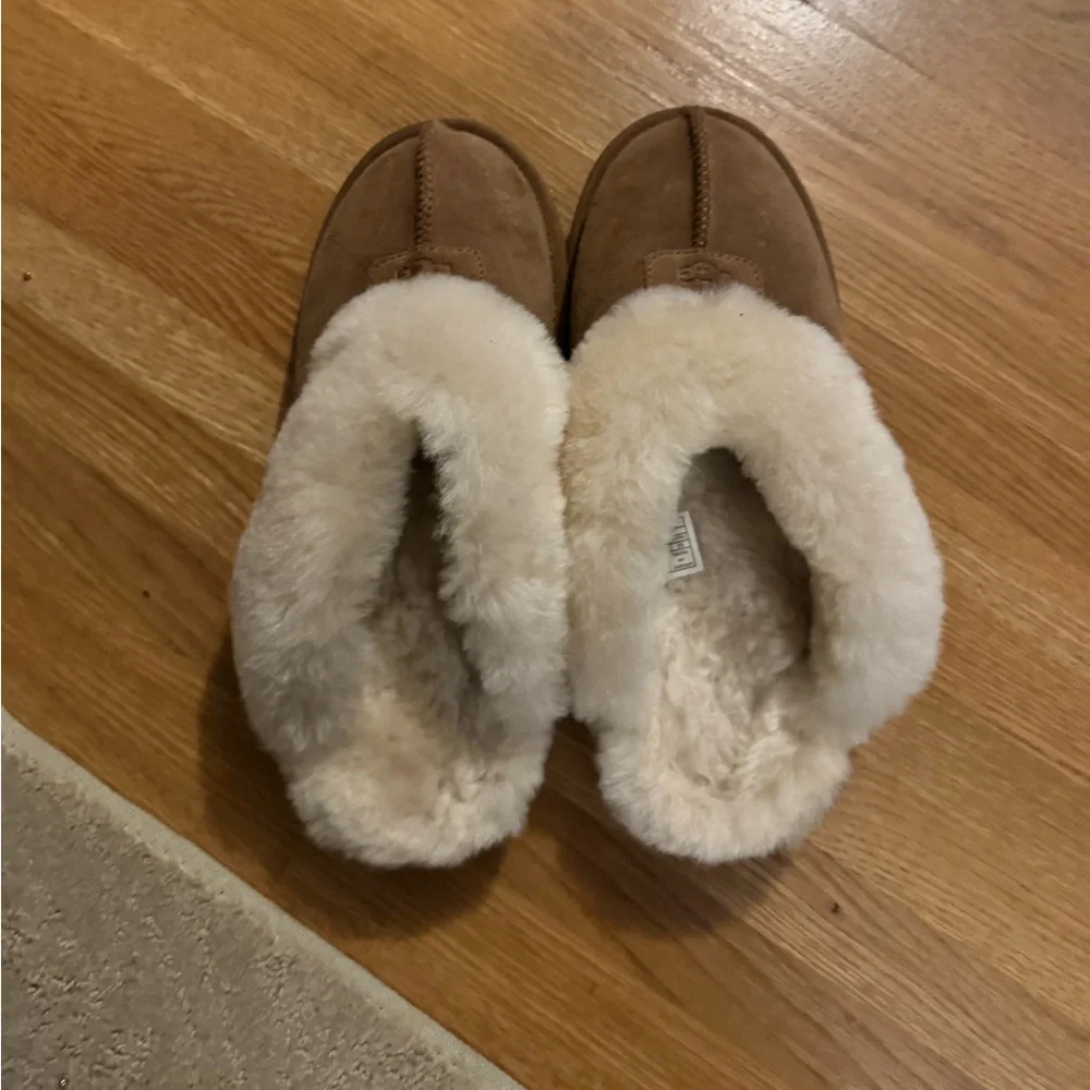 UGG Coquette Genuine Suede Leather Sheepskin Fur Slippers Chestnut 8 - Picture 7 of 8